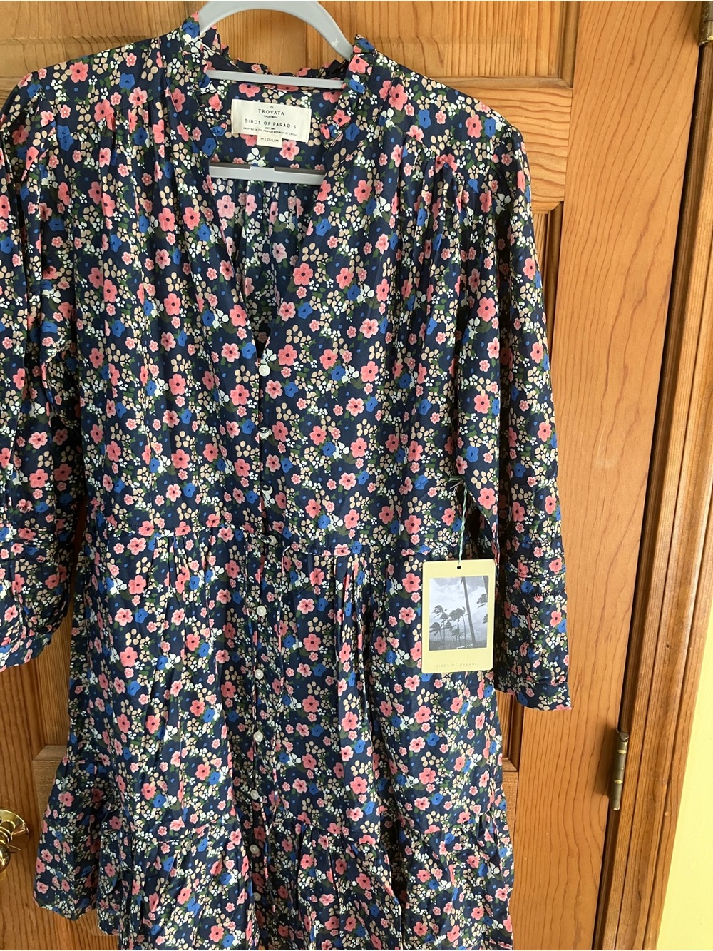 Trovata Navy Floral Tiered Dress with Pink Blooms